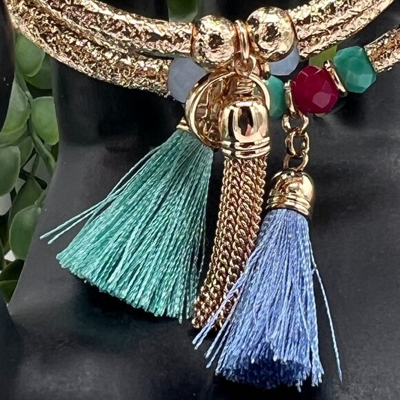 Lilly Pulitzer Gold Tone Triple Strand Stretch Tassel and Charm Bracelet - Picture 3 of 5